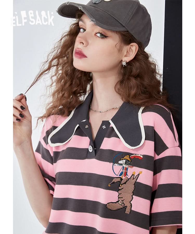 ELFSACK Striped Polo T-shirt Dresses