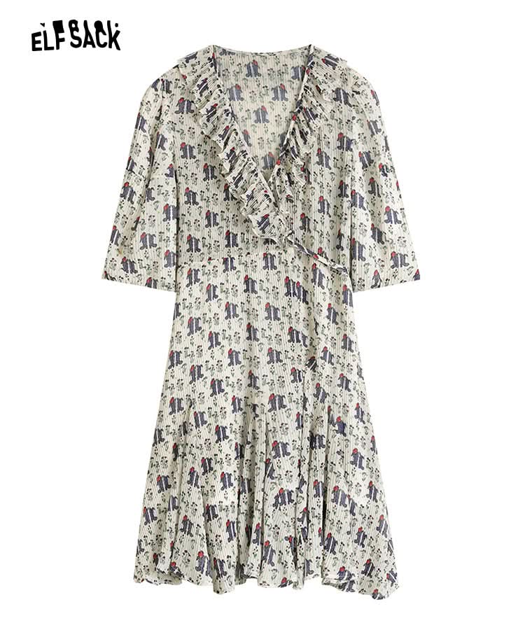 ELFSACK Full Pringting Chiffon Dresses