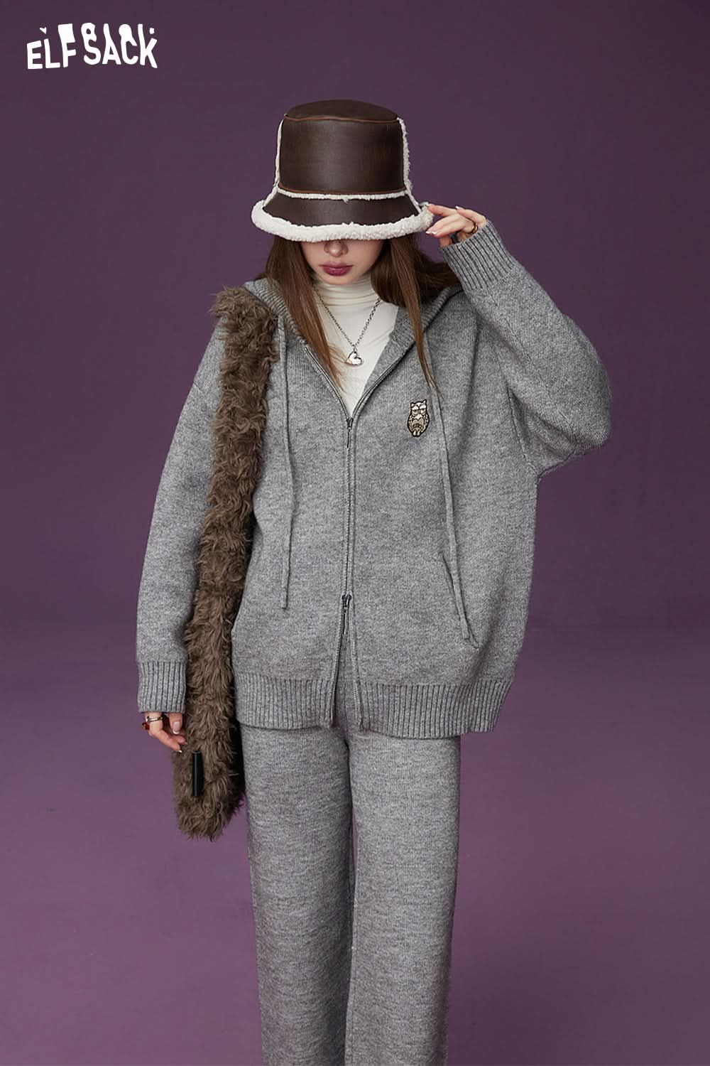 ELFSACK Trouser Suits Knitwears Woman Loose Long Sleeve Casual Outwears