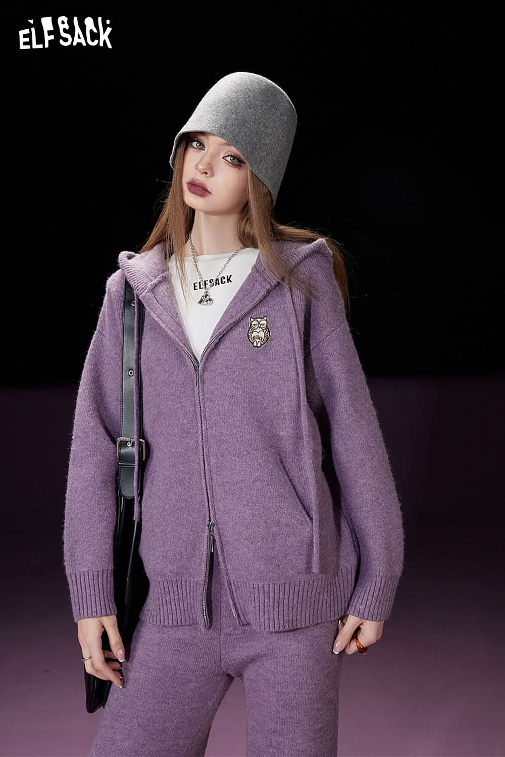 ELFSACK Trouser Suits Knitwears Woman Loose Long Sleeve Casual Outwears