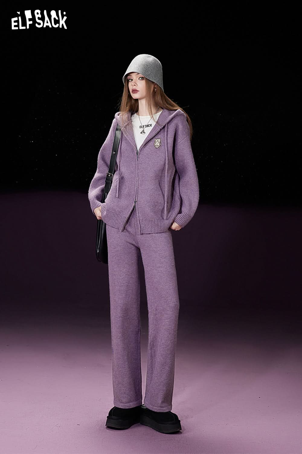 ELFSACK Trouser Suits Knitwears Woman Loose Long Sleeve Casual Outwears