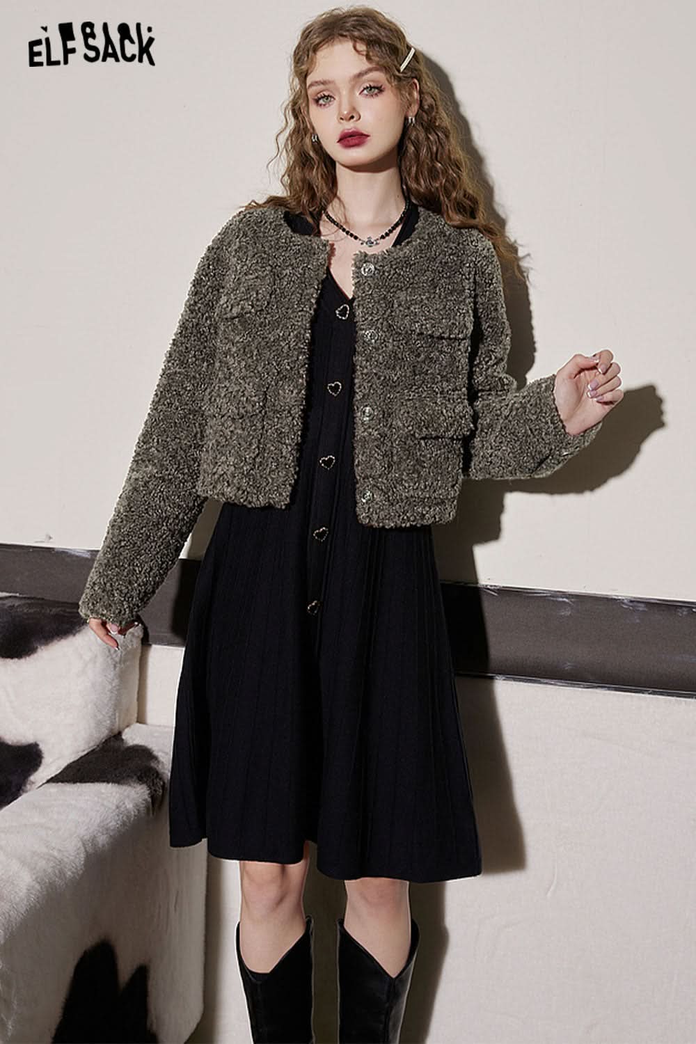 ELFSACK Imitation Lamb Hair Cotton Coats Women Vintage Warm Jackets