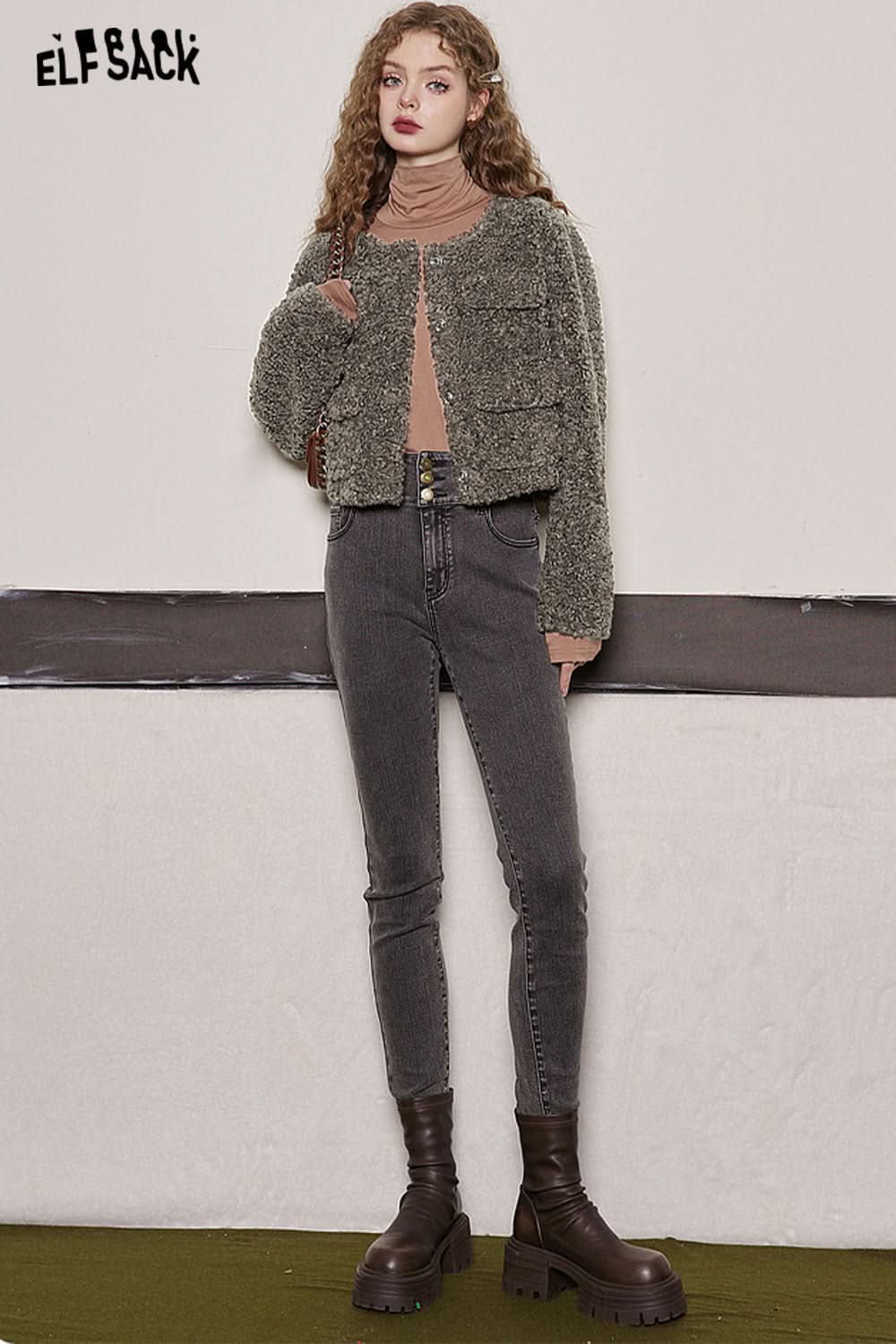 ELFSACK Imitation Lamb Hair Cotton Coats Women Vintage Warm Jackets