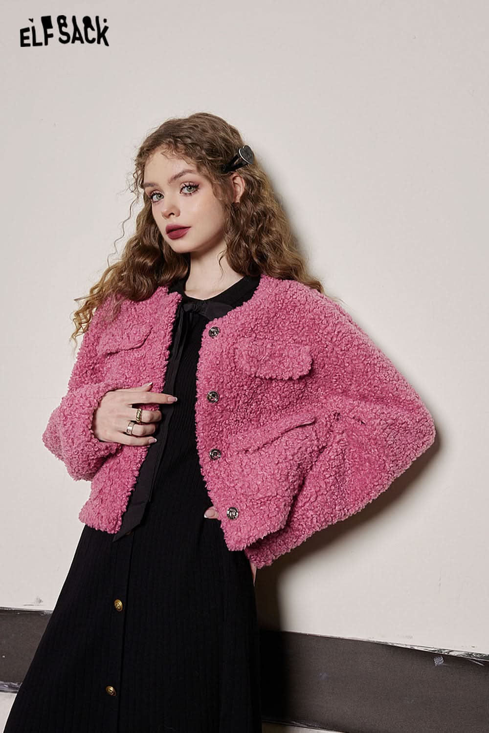 ELFSACK Imitation Lamb Hair Cotton Coats Women Vintage Warm Jackets
