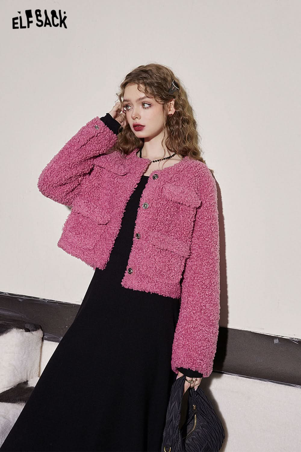 ELFSACK Imitation Lamb Hair Cotton Coats Women Vintage Warm Jackets