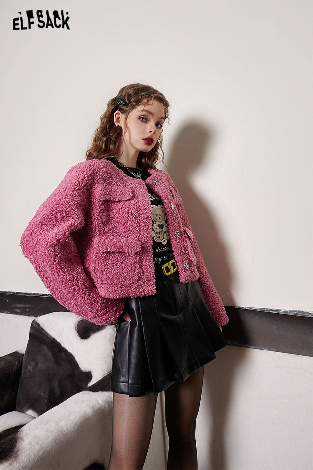 ELFSACK Imitation Lamb Hair Cotton Coats Women Vintage Warm Jackets