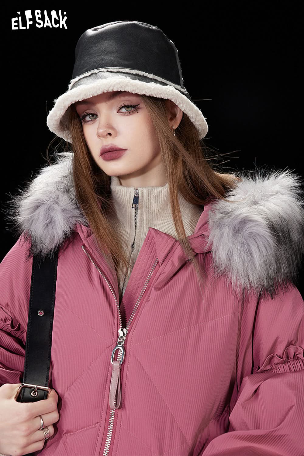 ELFSACK Detachable Hooded Warm Down Coats Women Mid-length Cargo Coats