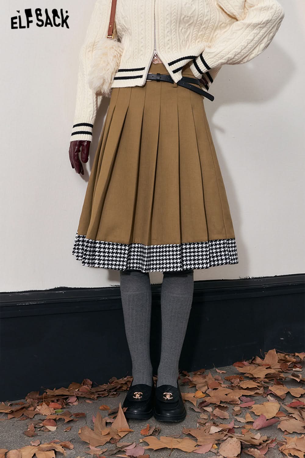ELFSACK Free Belt Mid-lengh Skirts Women Luxury Elegant Bottom