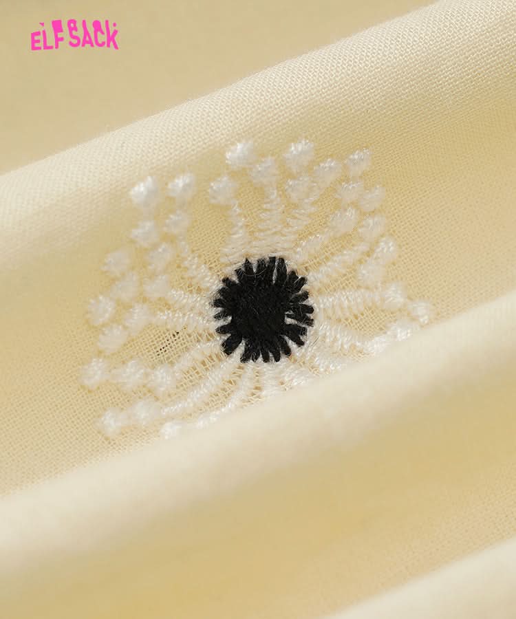 ELFSACK Embroidered Long Sleeve Dress with Scalloped Hem