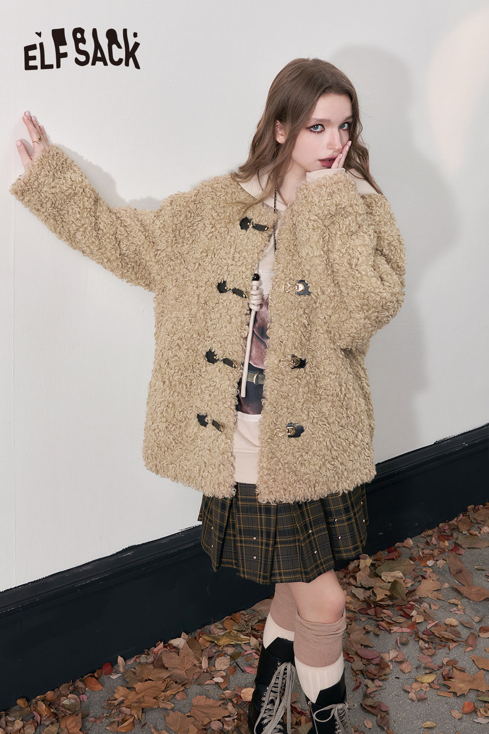 ELFSACK Korean Fashion Fleece Cotton Coats Women Designer Clothes