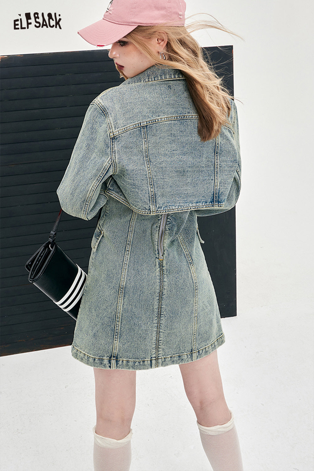 
                  
                    ELFSACK American style 2024 spring new slim denim dress set young and sweet style dress A pendulum short length button front dress
                  
                