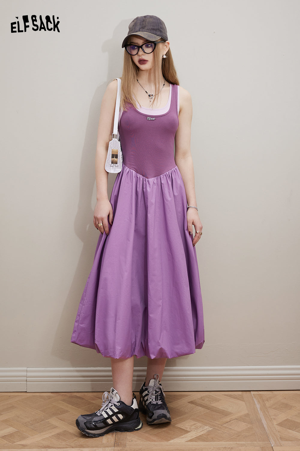 ELFSACK Knitted splicing slim fit suspender dress for women's 2024 new small stature design feeling skirt