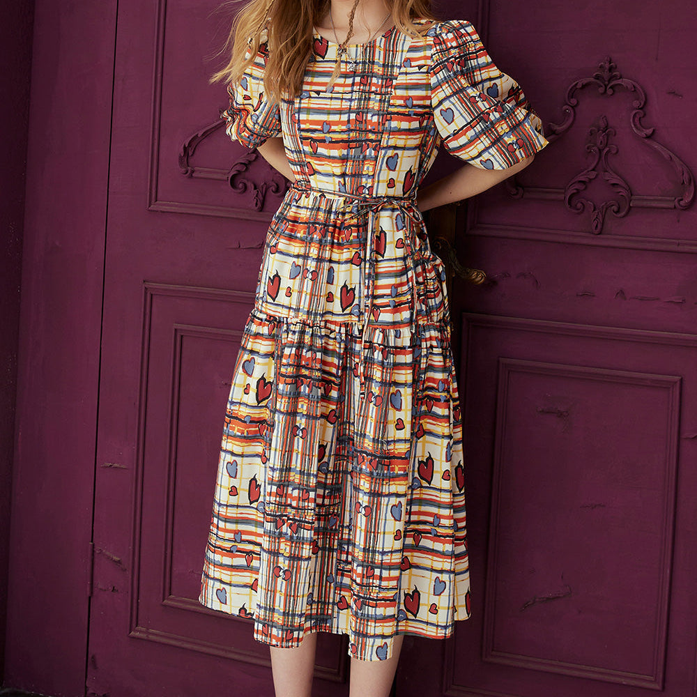 
                  
                    ELFSACK Colorful plaid bubble sleeve dress for women's spring 2024, new slim waist dress
                  
                