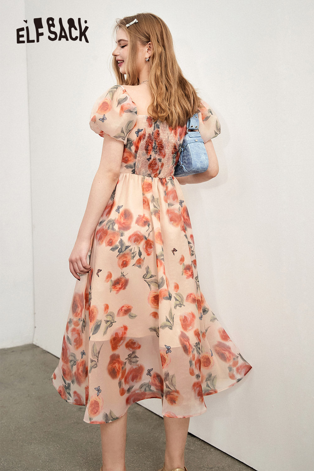 
                  
                    ELFSACK French V-neck floral dress for women in spring 2024, new waistband slimming and tea break princess skirt
                  
                