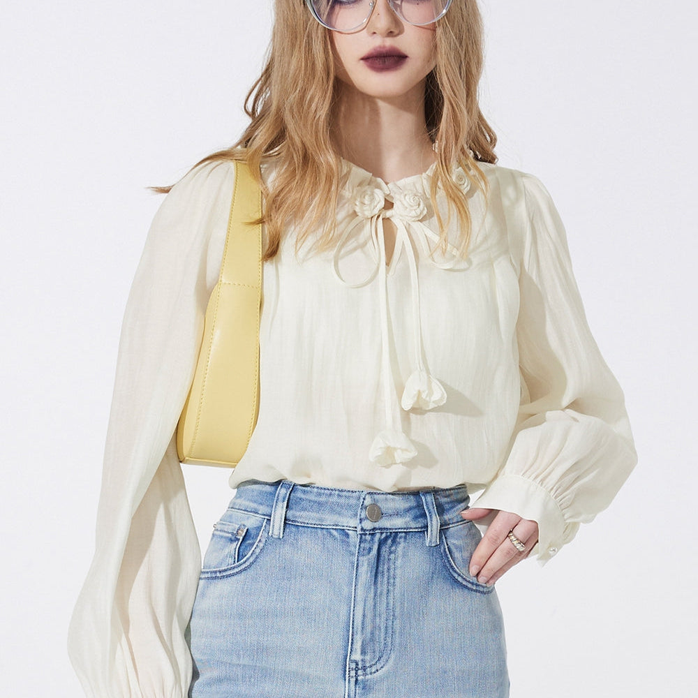 
                  
                    ELFSACK court style french style white blouse fit in spring ruffle sleeve solid color frill casual fashion top
                  
                