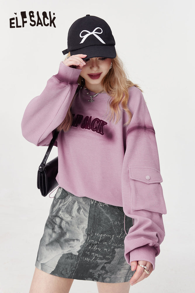 
                  
                    ELFSACK pink young crew neck pullovers for women 2024 spring new energrtic street style sporty casual cropped top
                  
                