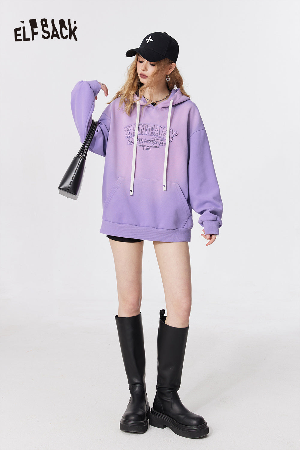 
                  
                    ELFSACK alphabet embroidered offcie style solid color hooded for women 2024 spring new loose pullovers long sleeve office style top
                  
                