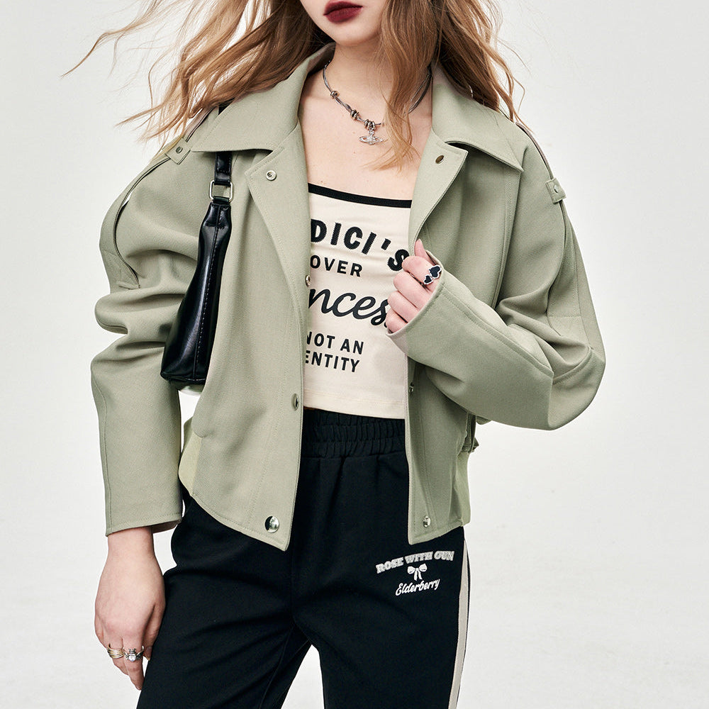 ELFSACK office style casual style cropped coat for women 2024 thin new solid color drawstring pocket coat button front coat