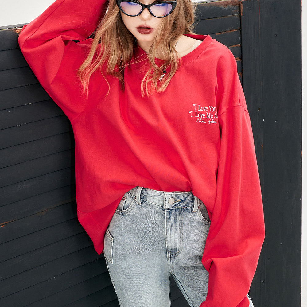 ELFSACK alphabet printing long sleeve crew neck T-shirt solid color Y2K casual loose oversize cotton top