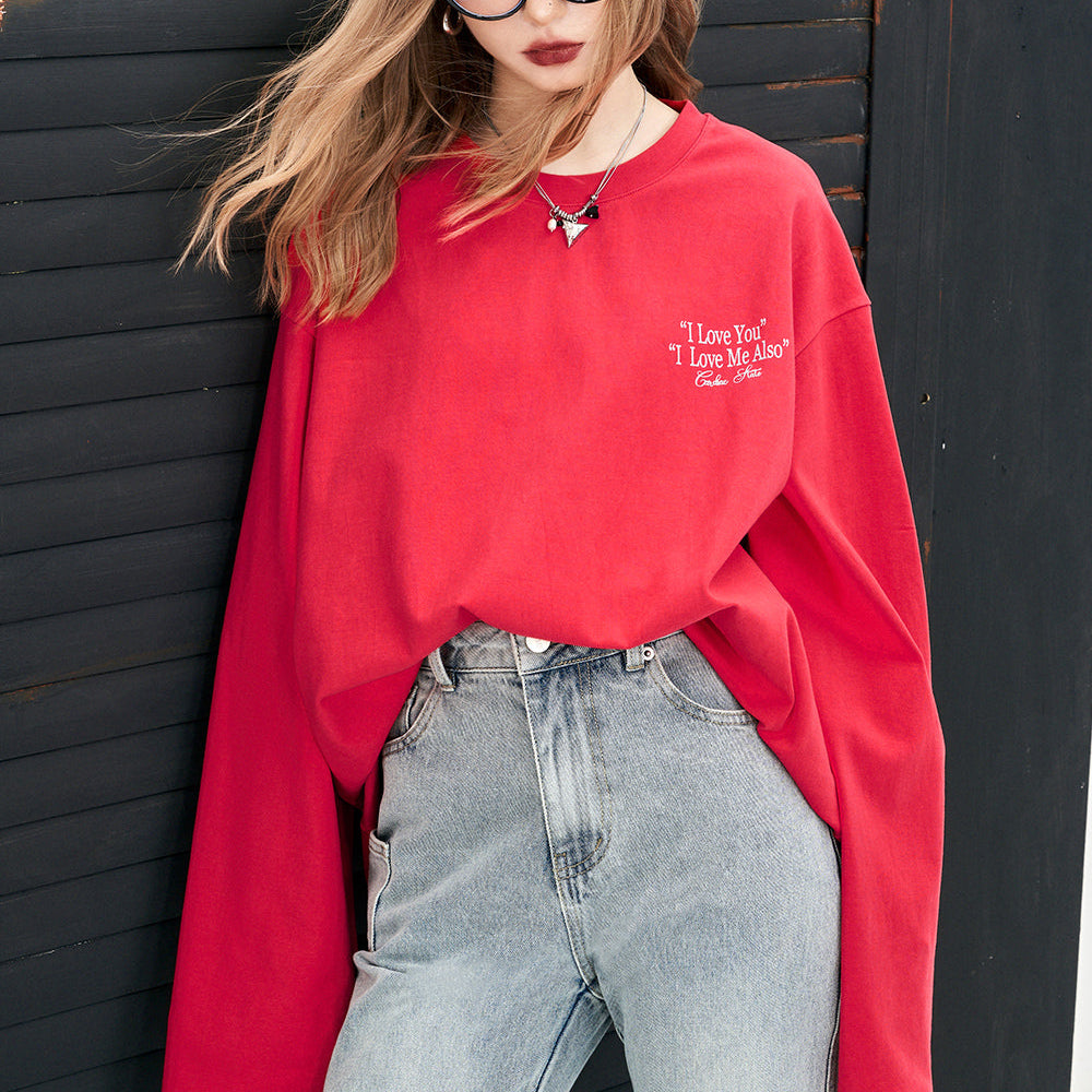 
                  
                    ELFSACK alphabet printing long sleeve crew neck T-shirt solid color Y2K casual loose oversize cotton top
                  
                