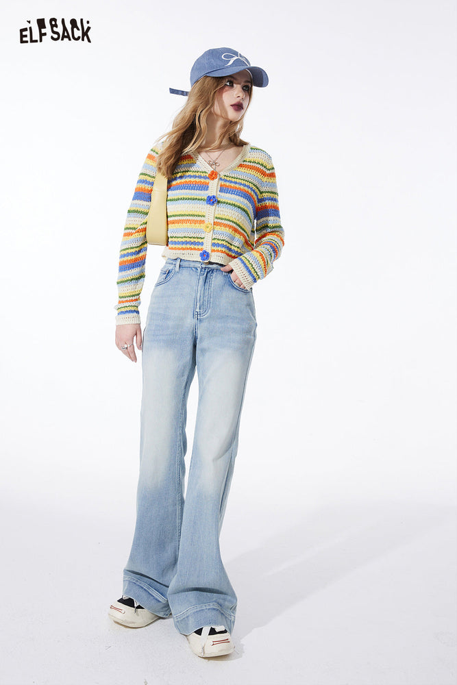 
                  
                    ELFSACK color block sweet style v-neck cardigan for women 2024 spring new colorful stripe knitwear thin designation top
                  
                