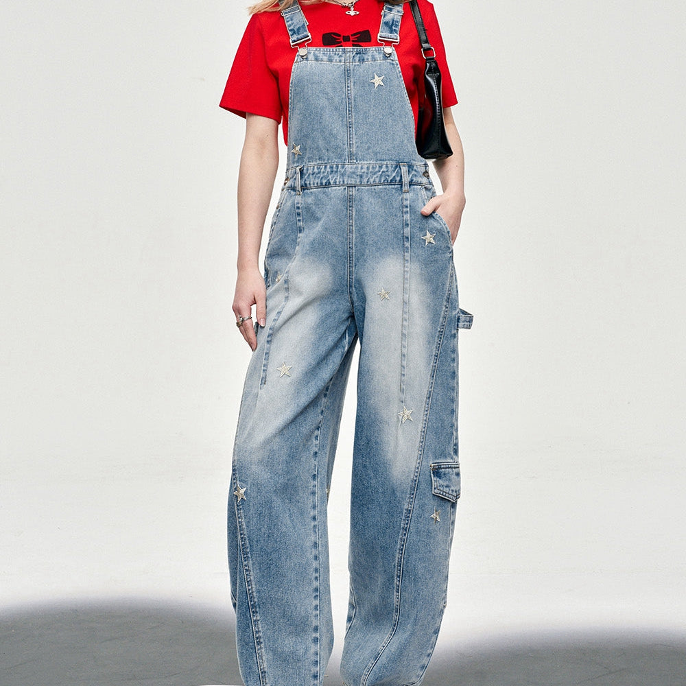 
                  
                    ELFSACK star embroidered light color jeans for women fit in spring long length overalls loose wide-leg vintage high-rise jeans
                  
                