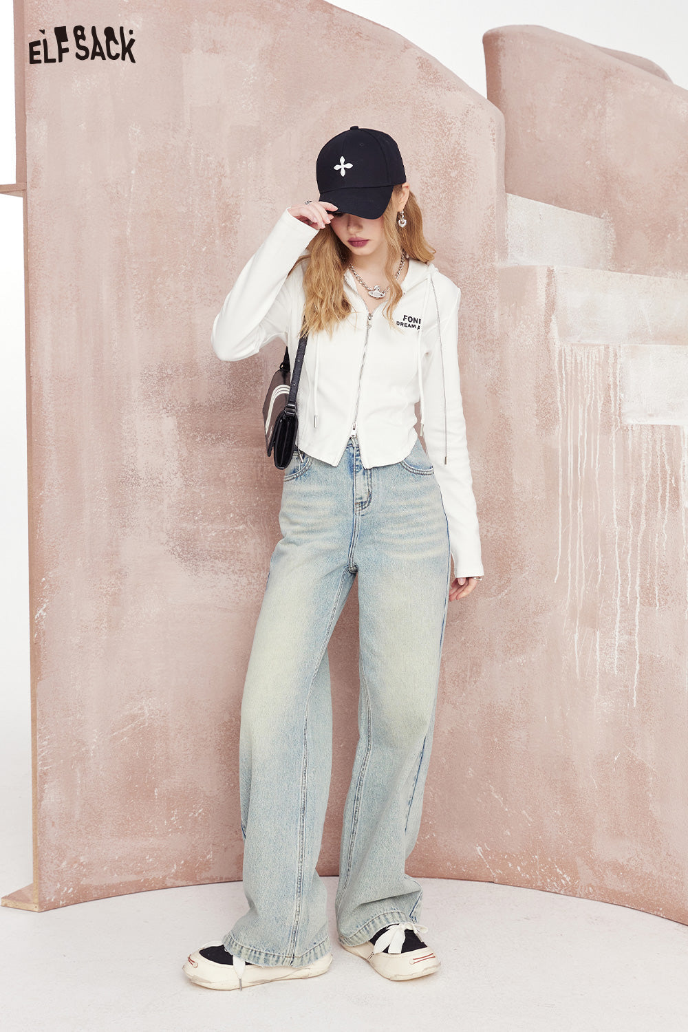 ELFSACK spring high rise thin straight leg jeans soft and comfort versatile long length jeans