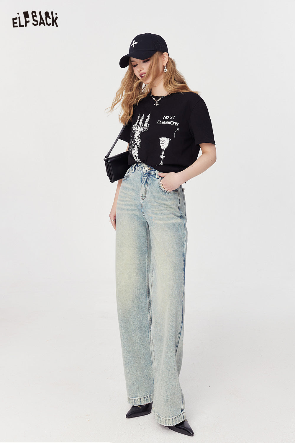 ELFSACK spring high rise thin straight leg jeans soft and comfort versatile long length jeans