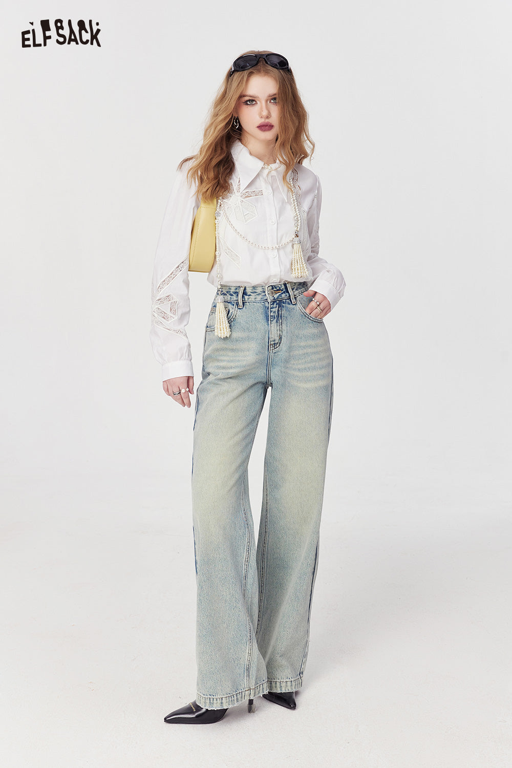 ELFSACK spring high rise thin straight leg jeans soft and comfort versatile long length jeans