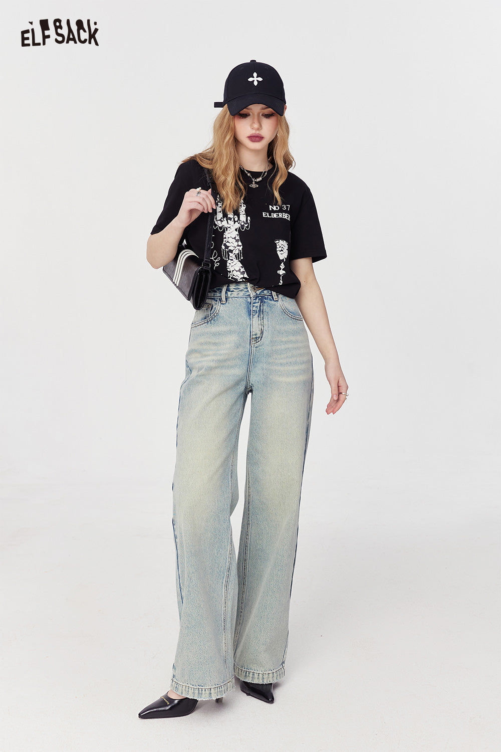 ELFSACK spring high rise thin straight leg jeans soft and comfort versatile long length jeans