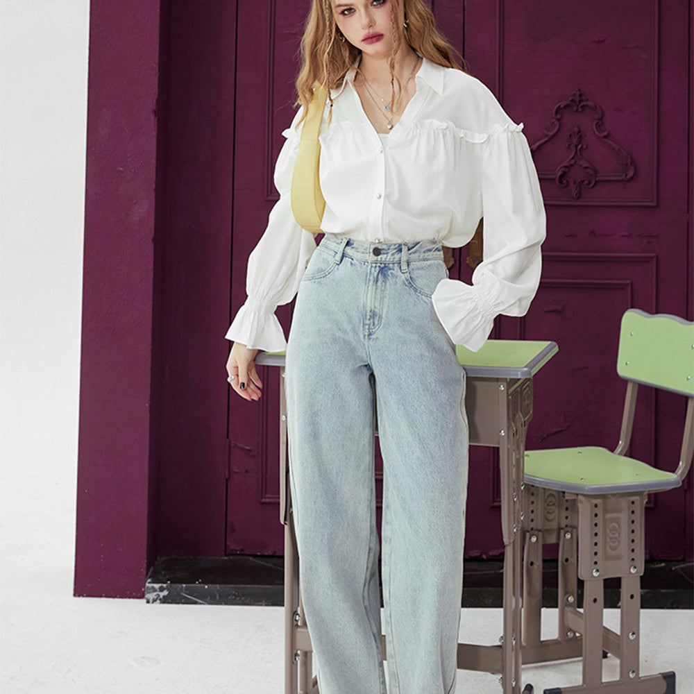 
                  
                    ELFSACK Light colored high waisted straight leg jeans for women's spring 2024 new loose casual slimming pants
                  
                