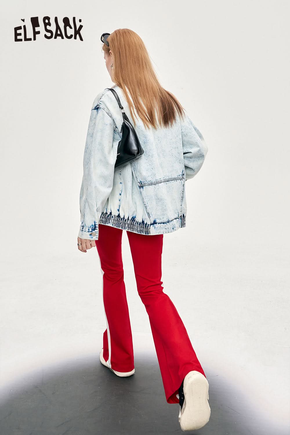 ELFSACK color block sports women's pants spring wide-leg casual cool bow alphabet printing pants