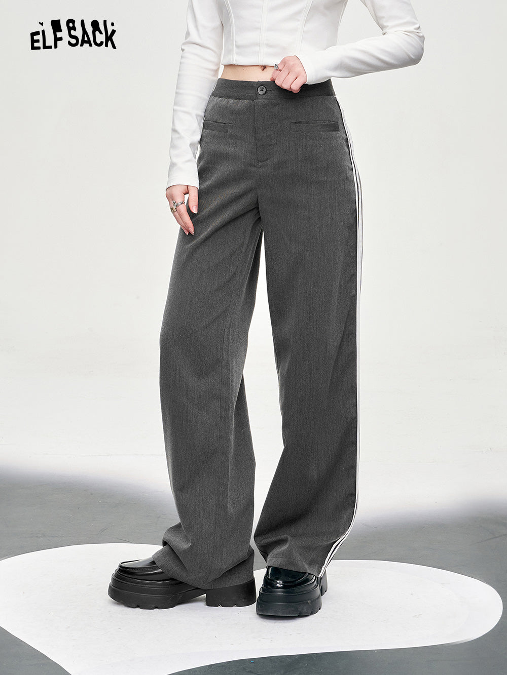 ELFSACK offcie style straight leg suit pants spring loose casual thin TR material long length pants