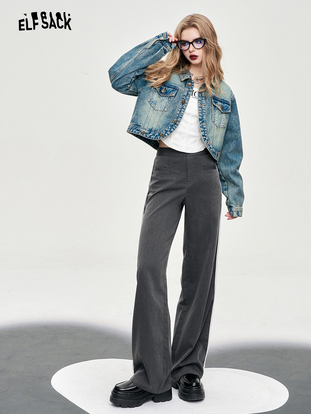 ELFSACK offcie style straight leg suit pants spring loose casual thin TR material long length pants