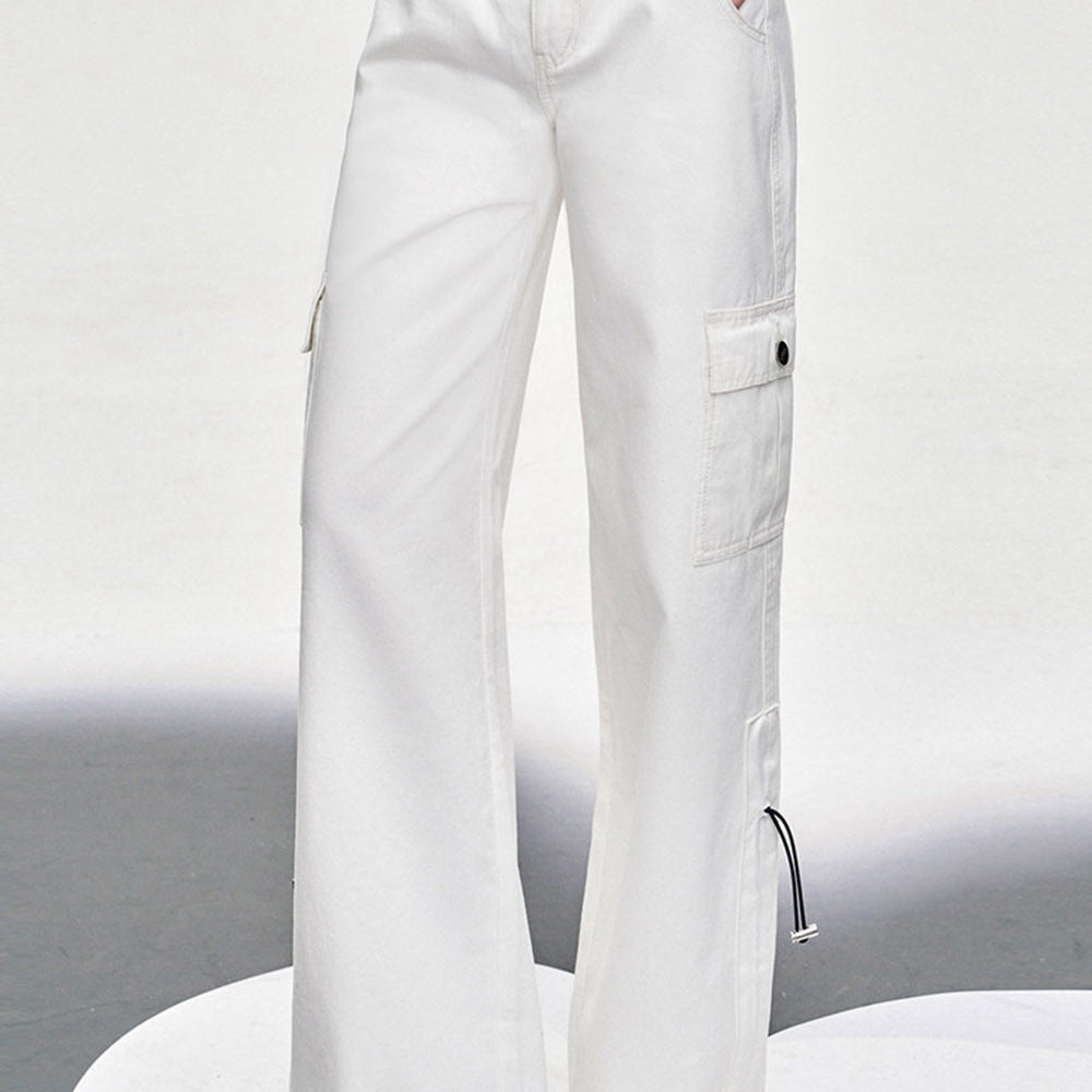 ELFSACK white workwear style wide leg pants for women versatile loose thin 2024 new long straight long pants