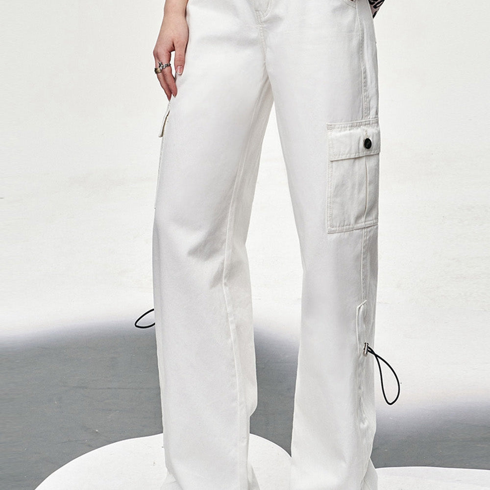 ELFSACK white workwear style wide leg pants for women versatile loose thin 2024 new long straight long pants