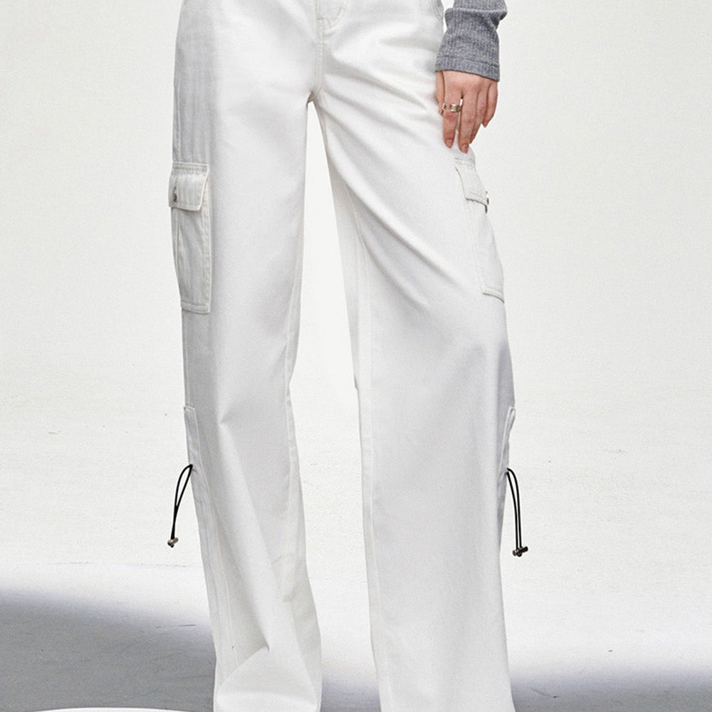 
                  
                    ELFSACK white workwear style wide leg pants for women versatile loose thin 2024 new long straight long pants
                  
                