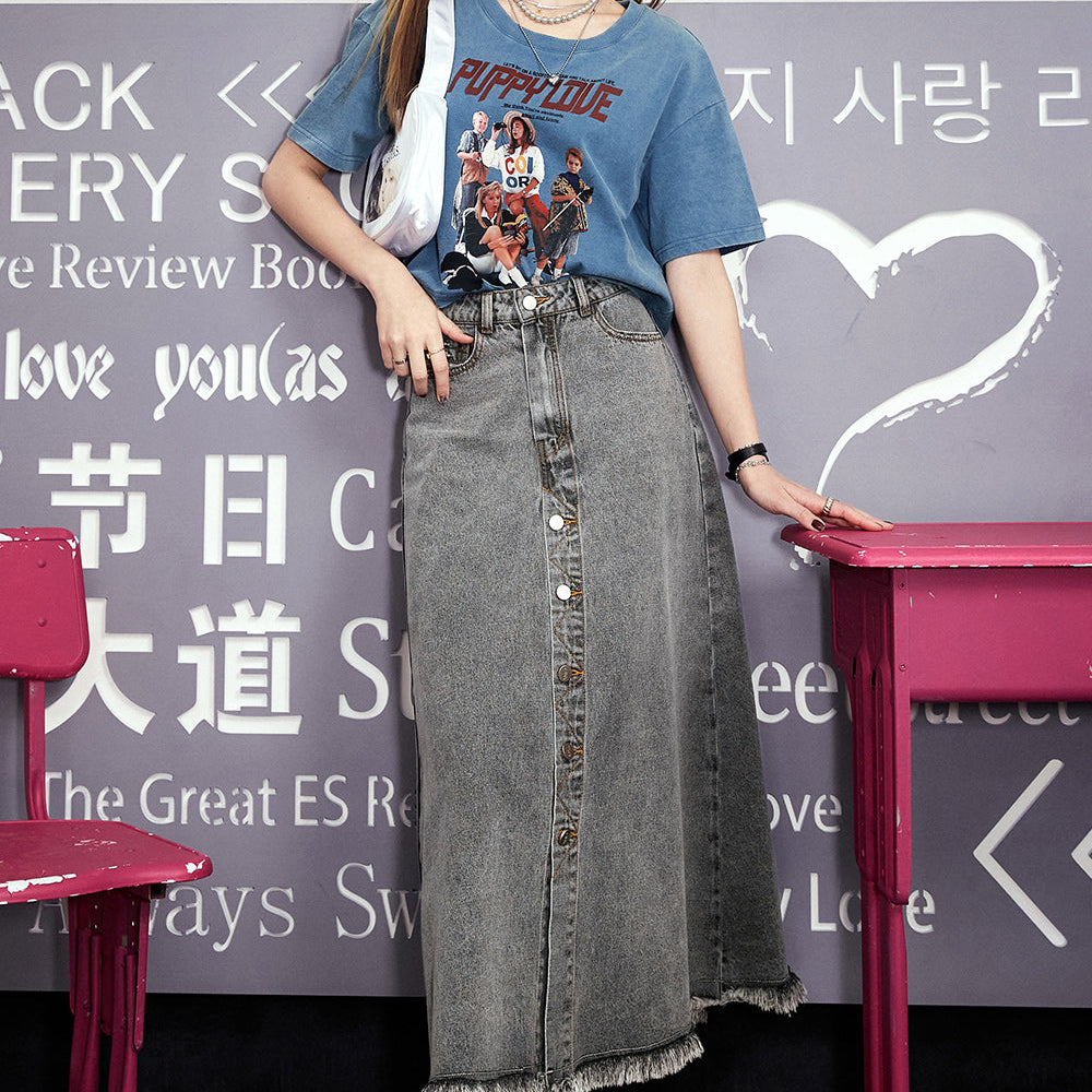 
                  
                    ELFSACK Grey high waisted A-line denim skirt for women's 2024 spring new versatile crotch covering and slimming umbrella skirt
                  
                