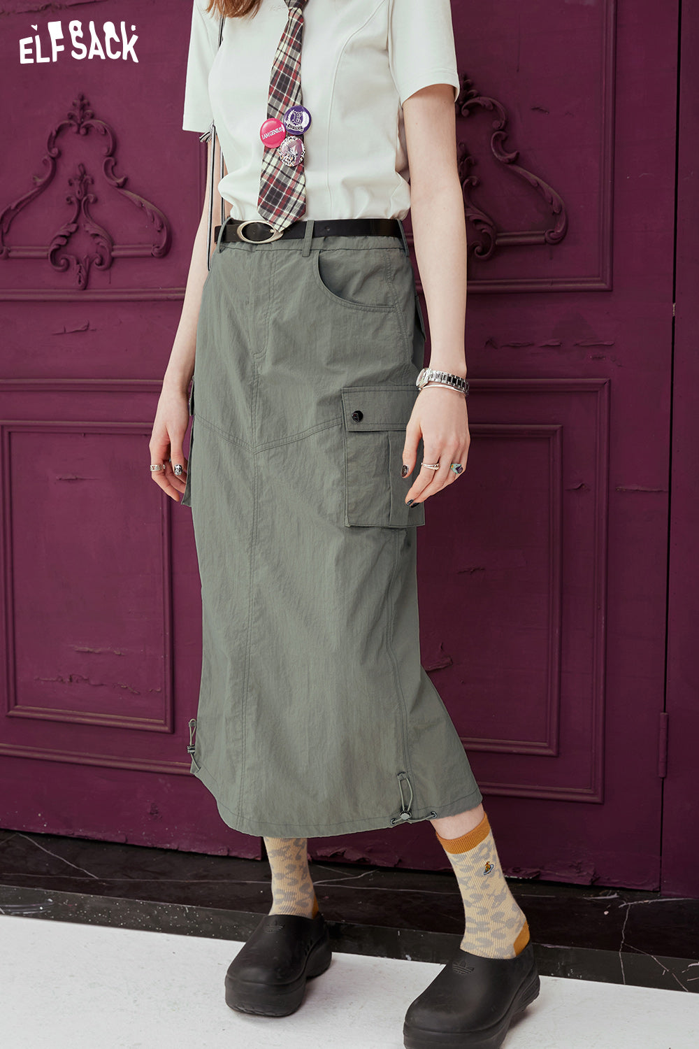 ELFSACK [Free Belt] Straight Work Dress Half Skirt Spring Versatile High Waist Long Skirt