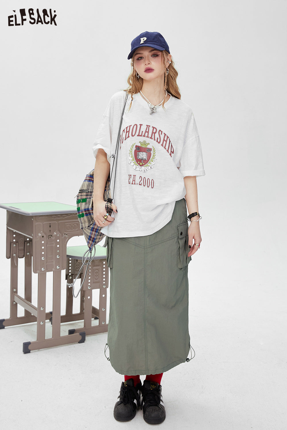 ELFSACK [Free Belt] Straight Work Dress Half Skirt Spring Versatile High Waist Long Skirt