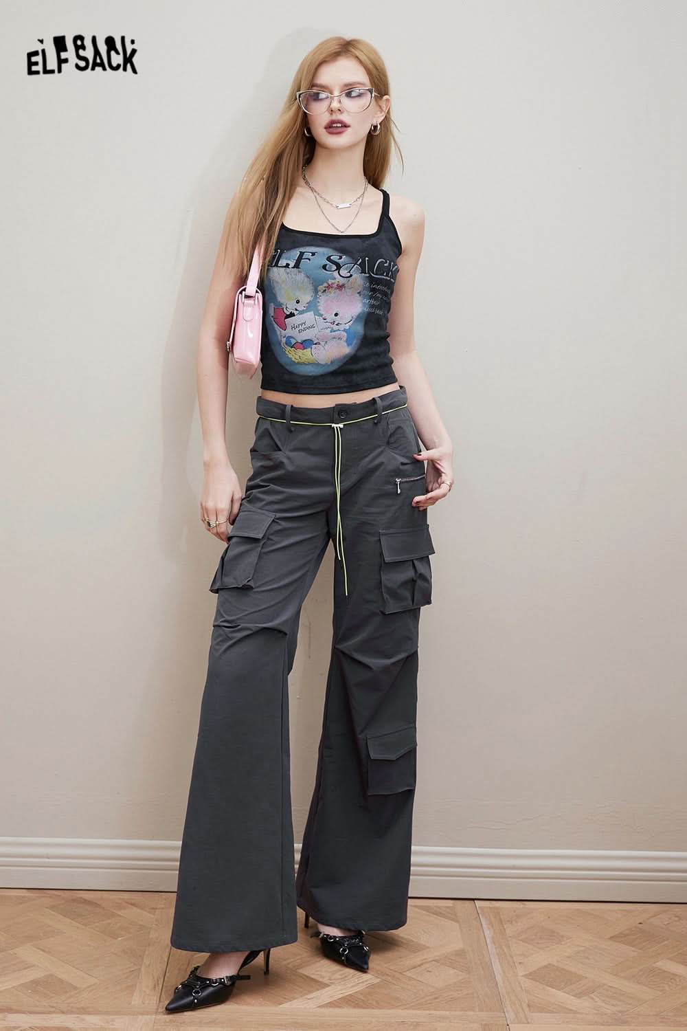 ELFSACK American style white small camisole vest in spring, sleeveless inner layer for slim fit and spicy style