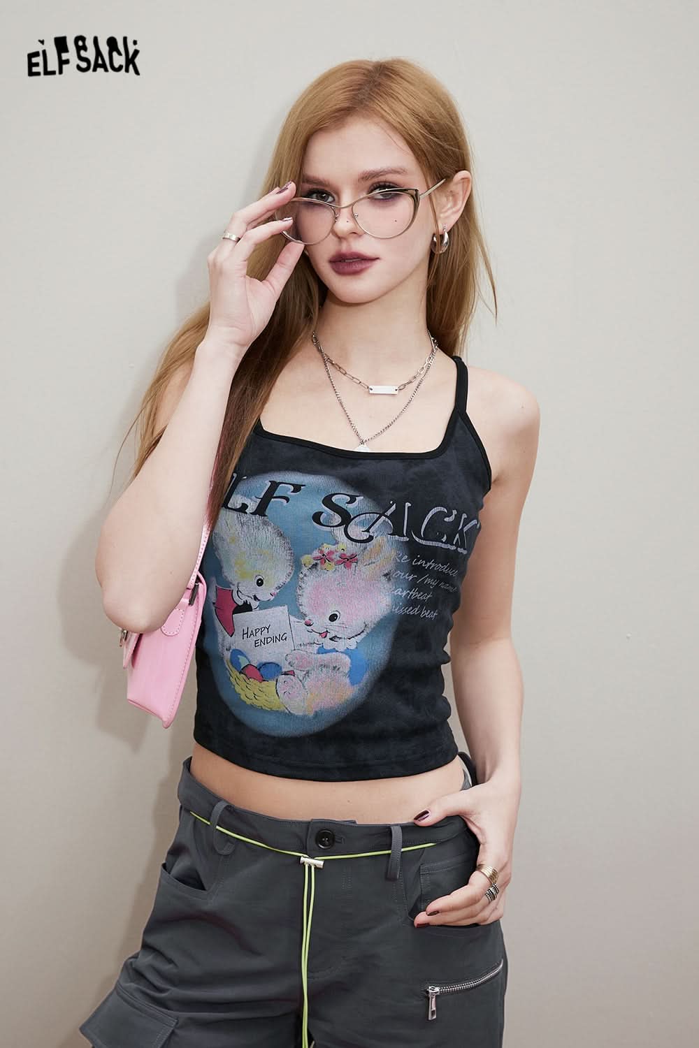 ELFSACK American style white small camisole vest in spring, sleeveless inner layer for slim fit and spicy style