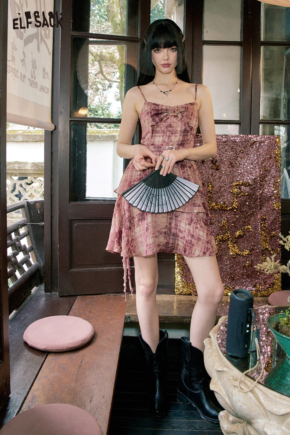 ELFSACK picnic travel vacation holiday soft comfortable fitted Bow tie suspender dress waistband slimming effect cake dress