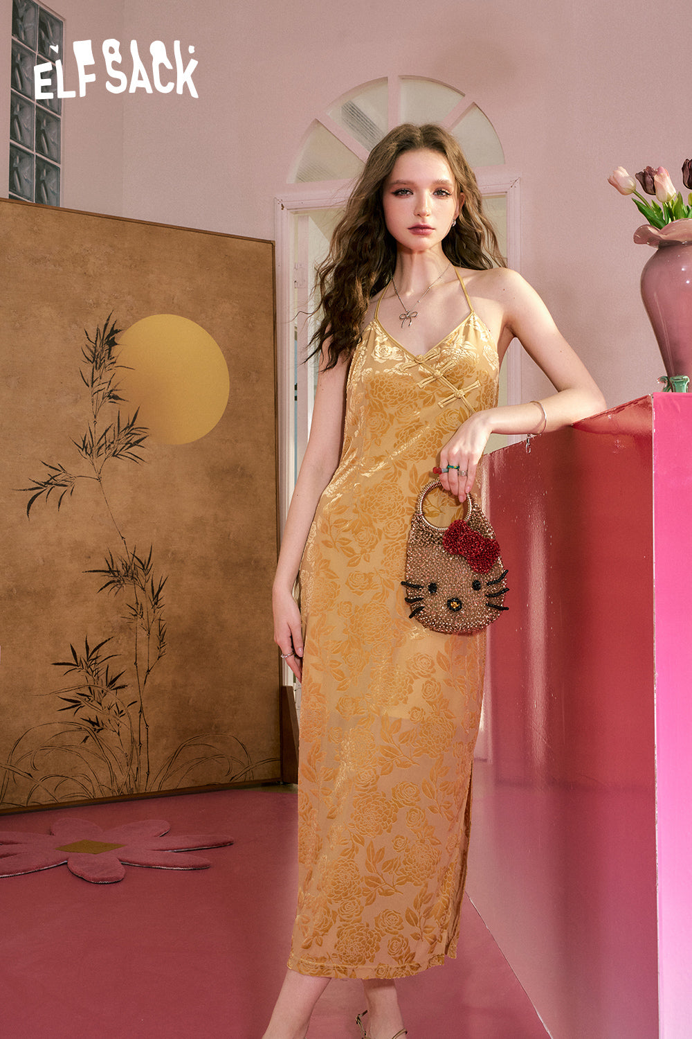 ELFSACK Chinese style cheongsam with improved suspender dress's design sense skirt