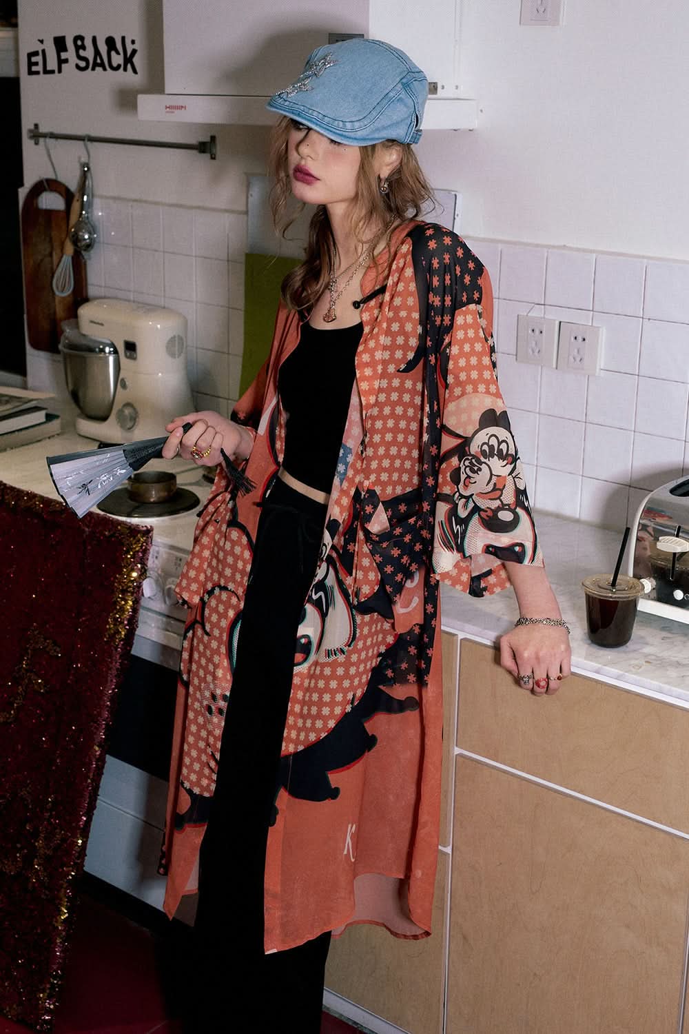 ELFSACK 24 year summer improved cheongsam dress's casual retro Chinese style shirt skirt