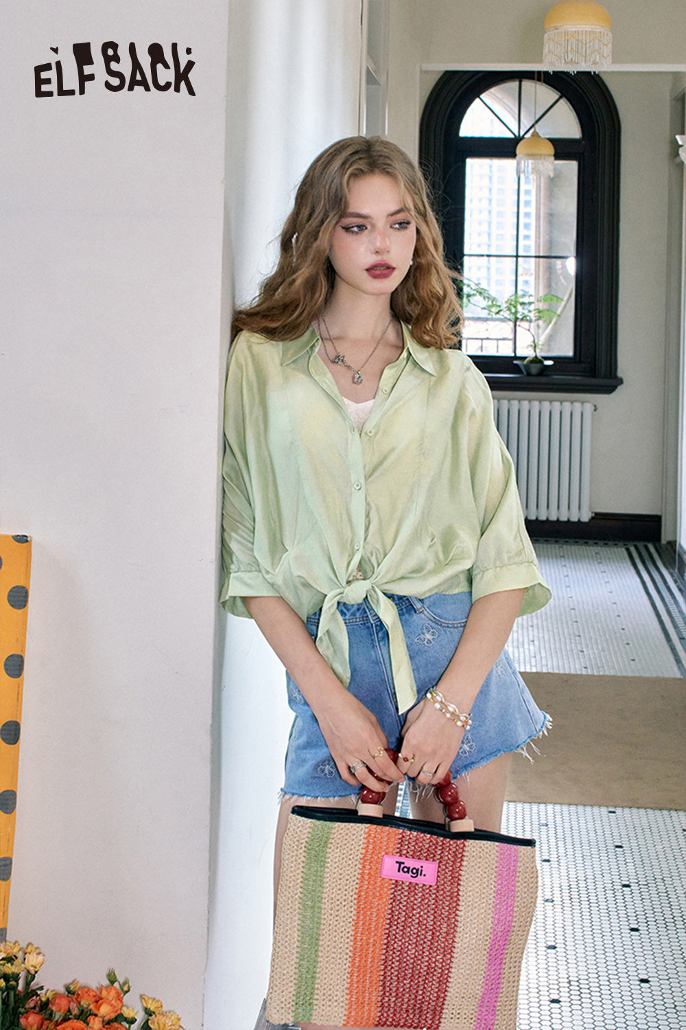 ELFSACK French thin loose temperament solid color versatile slim shirt