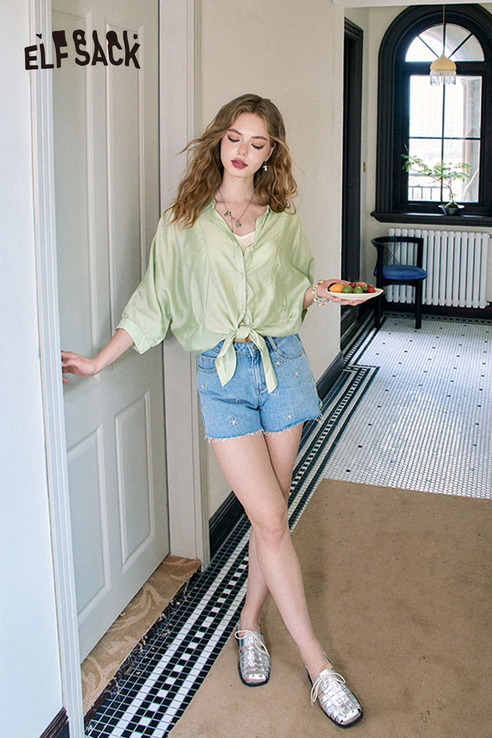 ELFSACK French thin loose temperament solid color versatile slim shirt