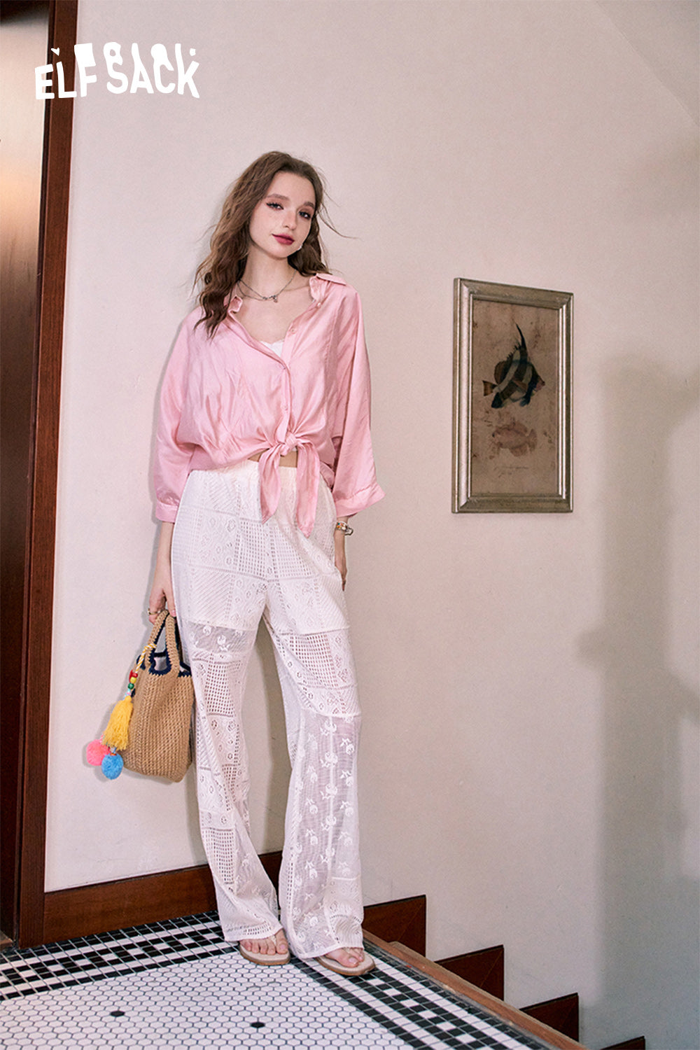 ELFSACK French thin loose temperament solid color versatile slim shirt