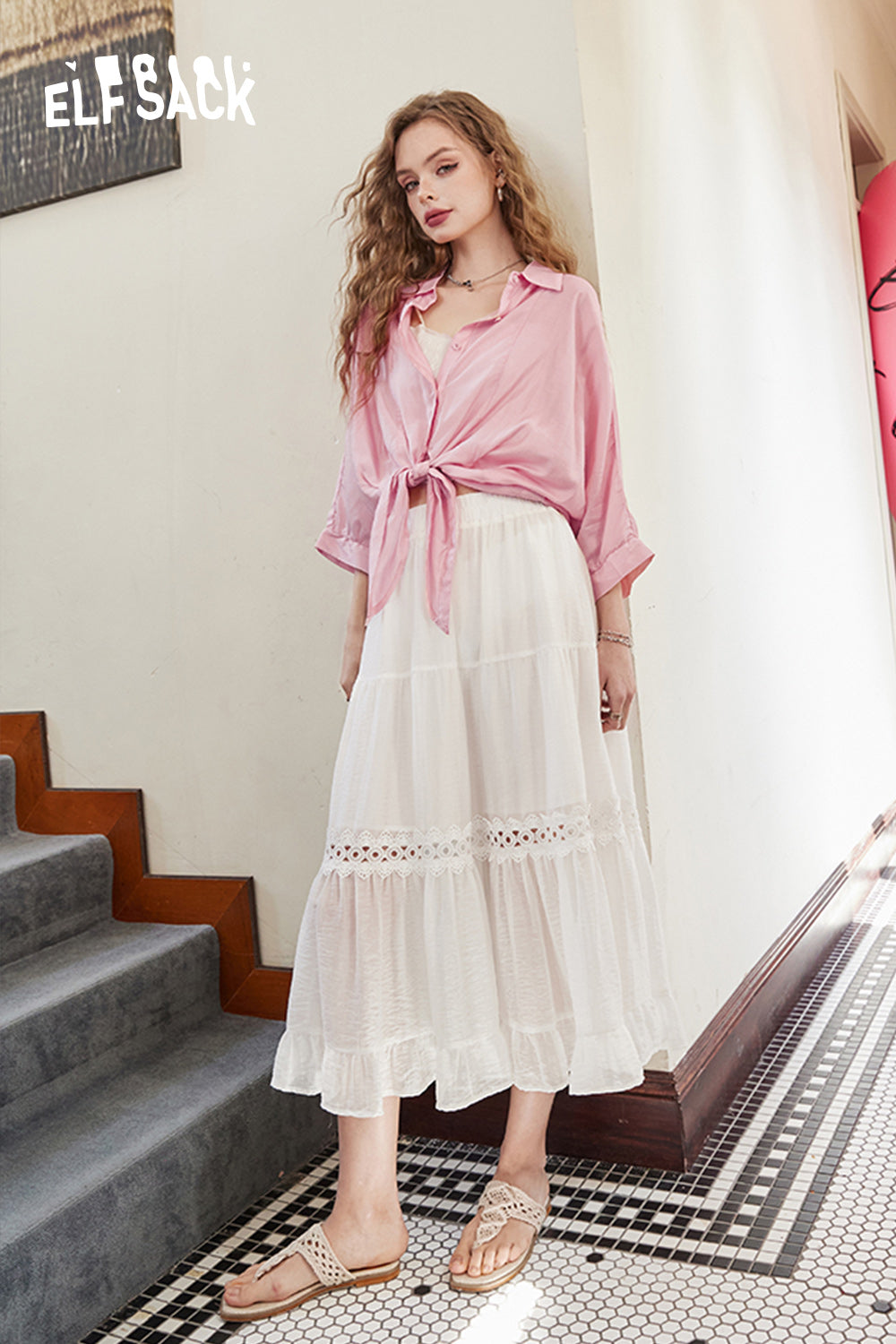 ELFSACK French thin loose temperament solid color versatile slim shirt