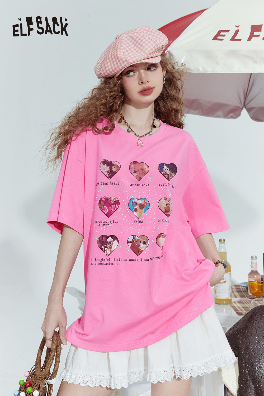 ELFSACK Dopamine series fashionable gentle love print loose short-sleeved T-shirt